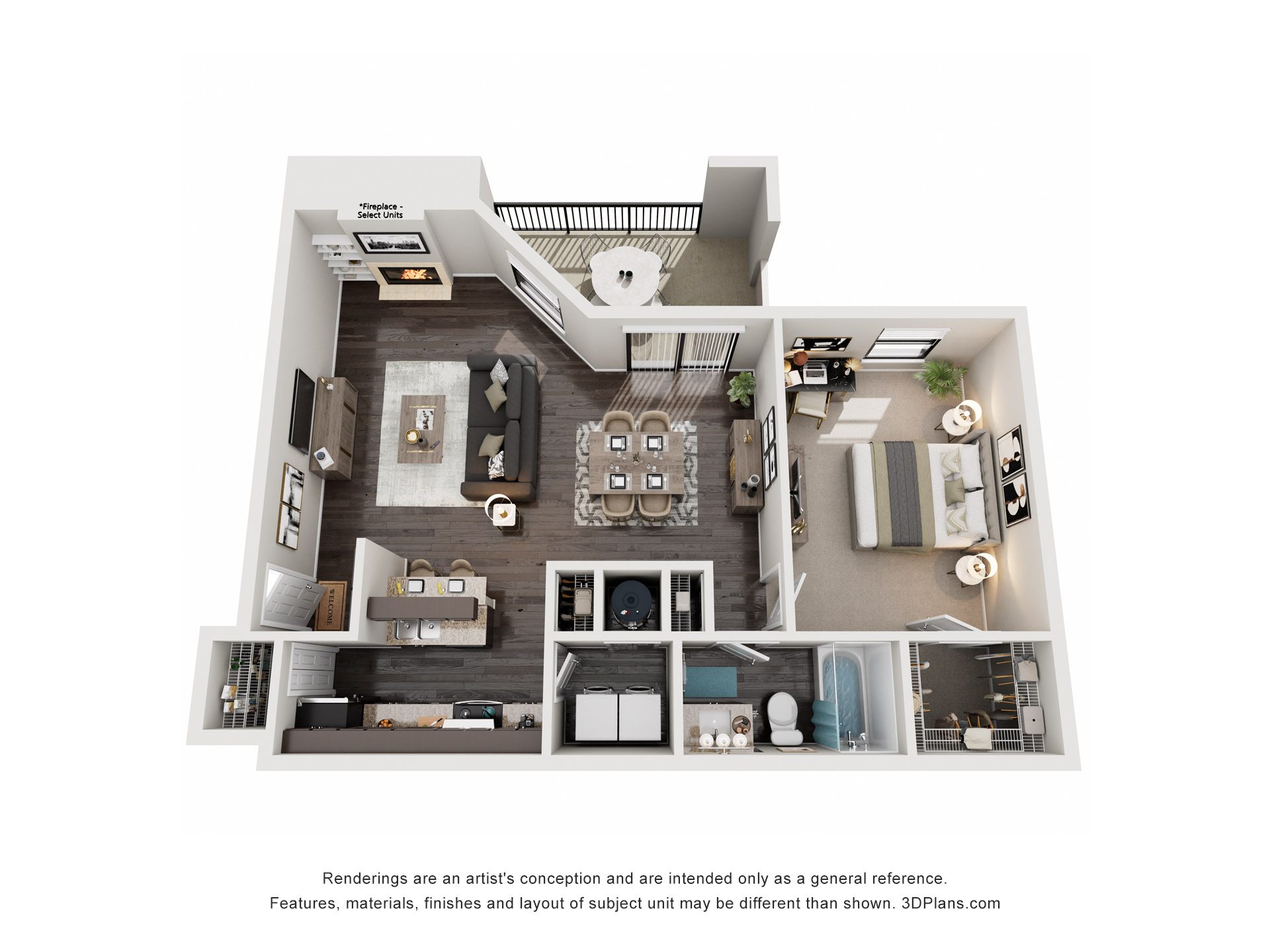 Floor plan for 1 bed, 1 bath, 925 sqft